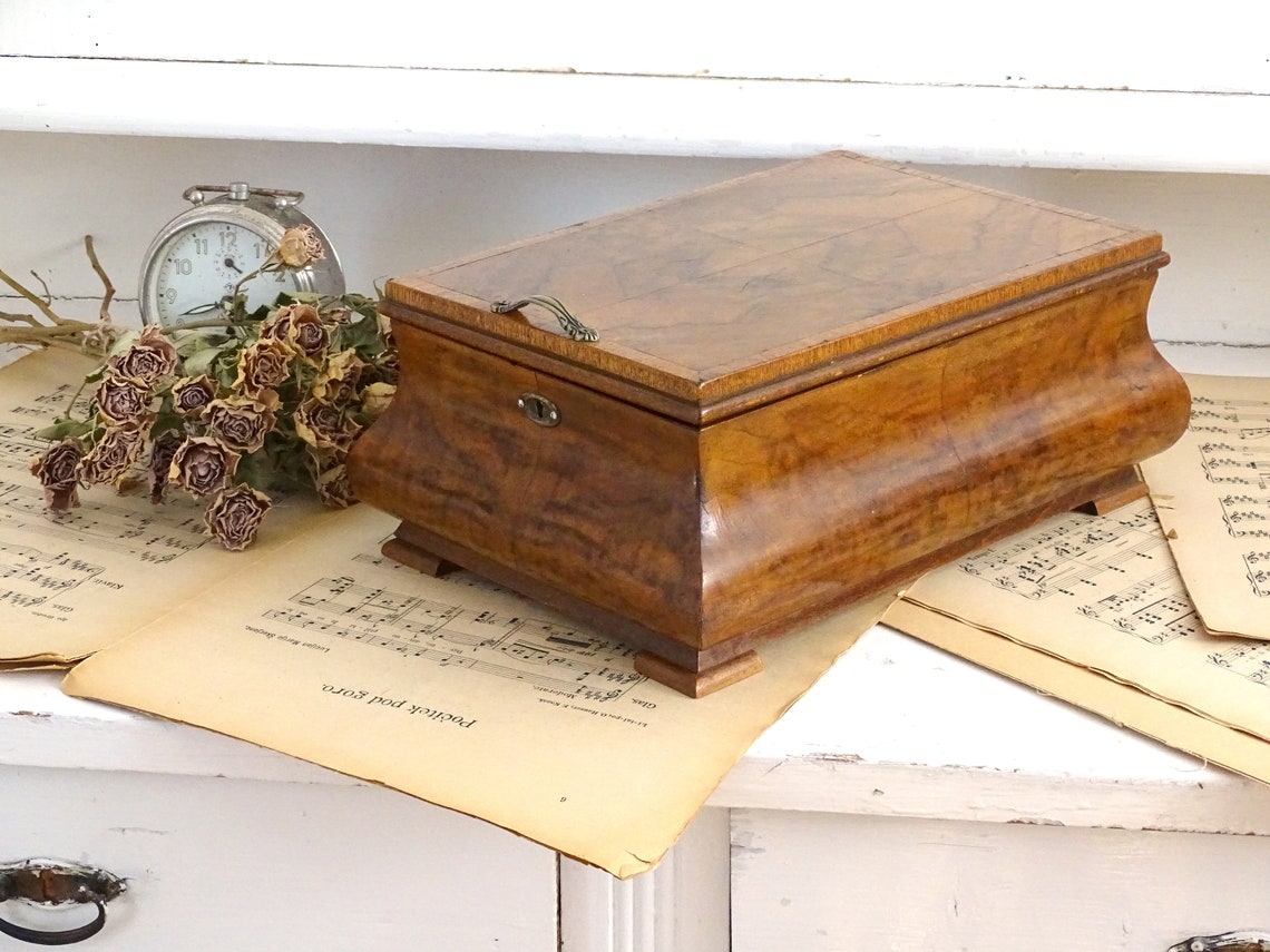 XL Antique Shaving Mirrored Box Art Deco Box w/ Drawer Walnut Etsy