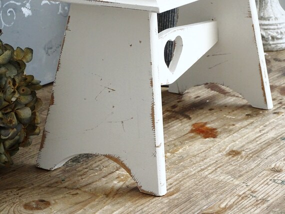 Primitive Wood Step Stool White Milking Stool Rustic Farmhouse