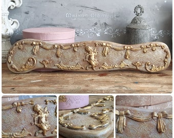 Putty Cherub Angel French Wall Panel, Gilt Cherub Wall Baroque Art Plaque, Shabby Chic Brocante Pediment, Antique Victorian Rococo Style