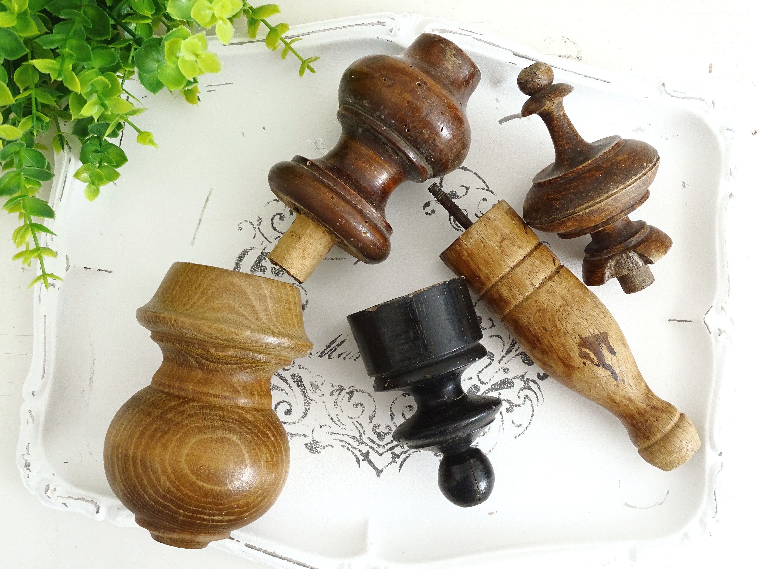 Vintage Carved Wood Finials Toppers for Furniture Curtain Rods.  Architectural Decor Stairwell or Drapery Hardware Repurpose- Set of 2