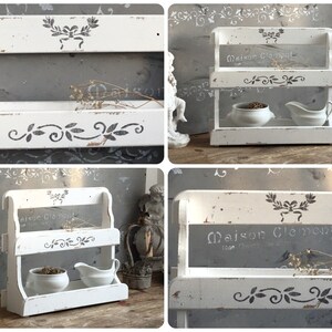 White Wood Spice Rack: 2-Tier Distressed Kitchen Organizer image 11