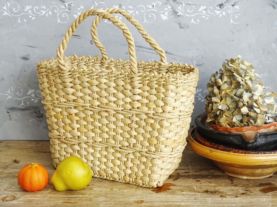 Straw Market Basket Wicker Shopping Bag Handmade Natural Shopper Bag