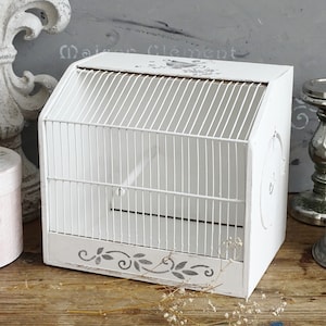 Handmade White Wood Wire Bird Cage: Shabby Chic French Garden Decor