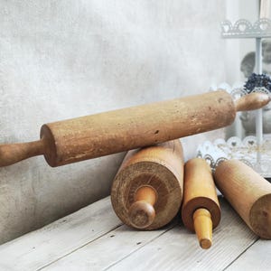 Antique Wood Rolling Pin, French Primitive Dough Roller, Old Kitchen Baking Utensil, Rustic Bake Tool, Farmhouse Kitchen, Food Photo Prop