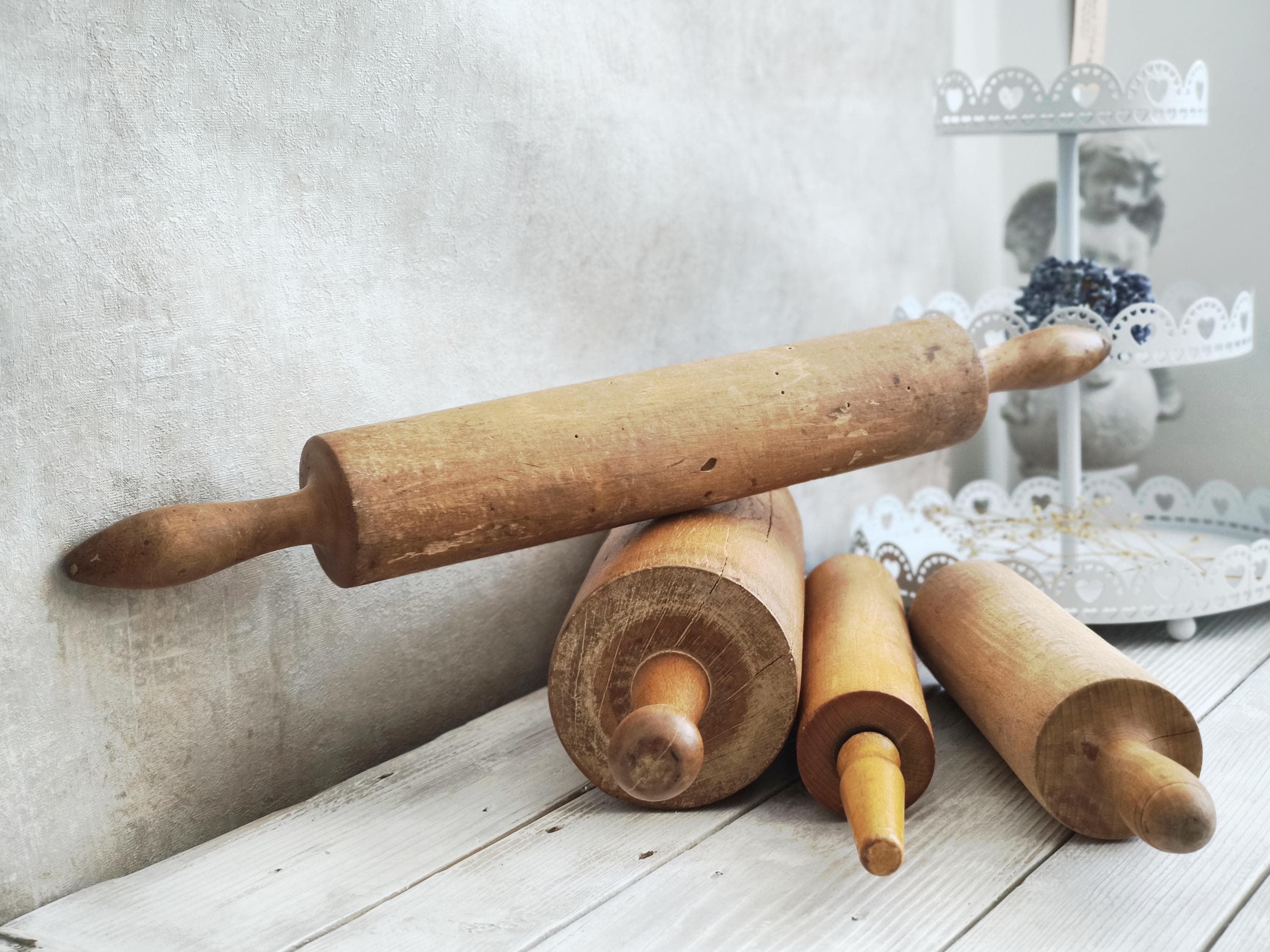アンティーク木製麺棒：素朴な農家風キッチンインテリア - Etsy 日本