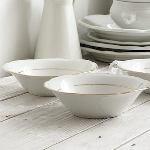 Vintage White Ironstone Bowl: Gold Stripe Porcelain Cafe au Lait