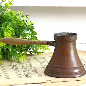 Rustic Copper Turkish Coffee Pot: Hand Hammered Cezve with Wood Handle