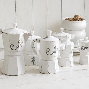 Vintage Italian Espresso Moka Coffee Pot: White Distressed Retro Kitchen Decor