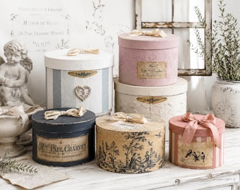 Shabby Chic Hat Box: Aged French Country Decor, Romantic Storage