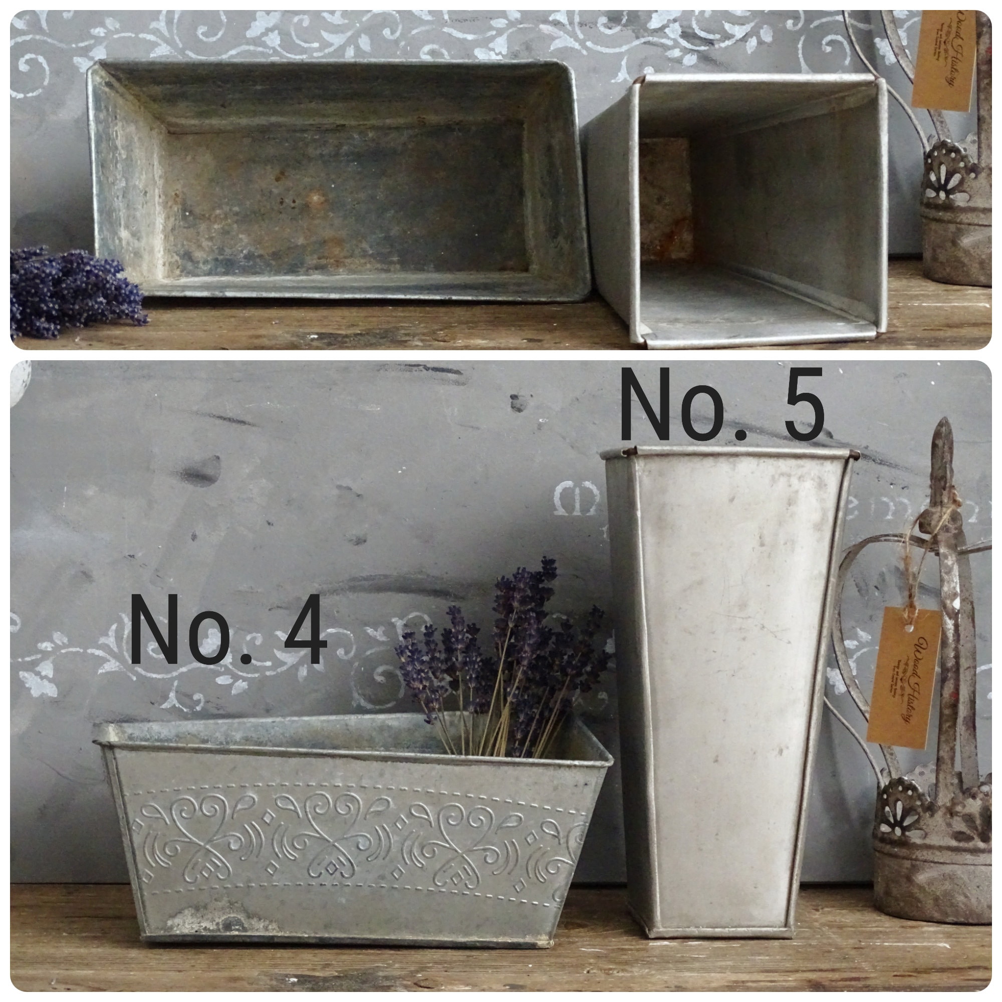 ヴィンテージの亜鉛メッキメタルプランター：素朴な農家風インテリア