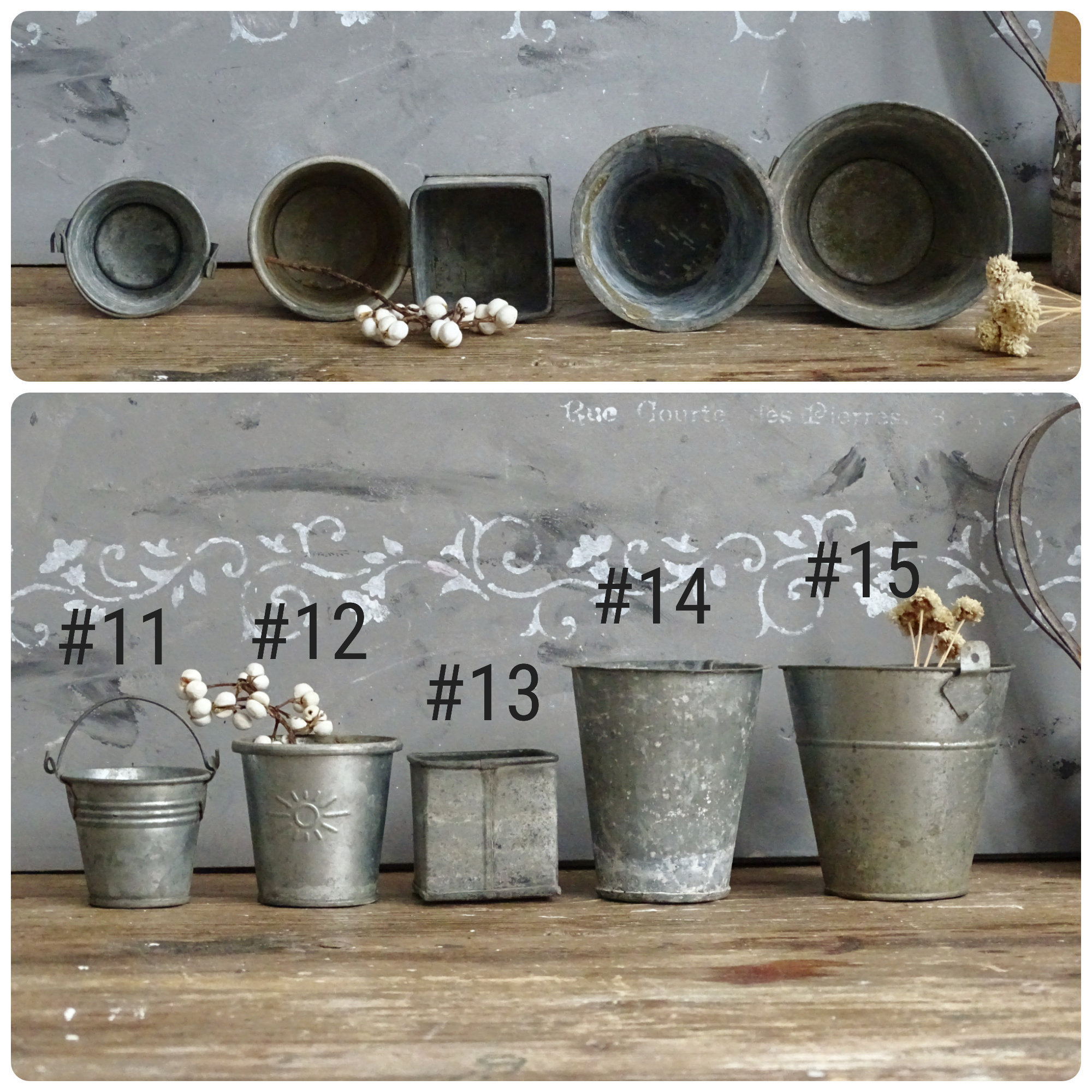 ヴィンテージの亜鉛メッキメタルプランター：素朴な農家風インテリア