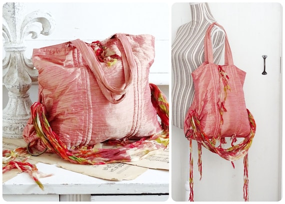Handmade Pink Fabric Shoulder Tote Bag, Artisan S… - image 1