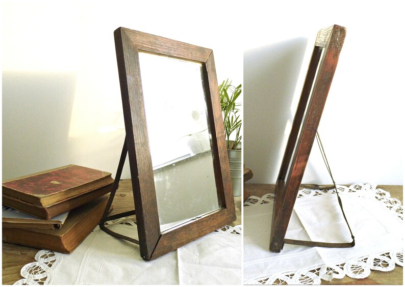 Antique Standing Mirror Walnut Wood Dressing Table Top Handmade Wooden Framed Vanity Dresser Cosmetic Boudoir Shaving Make Up