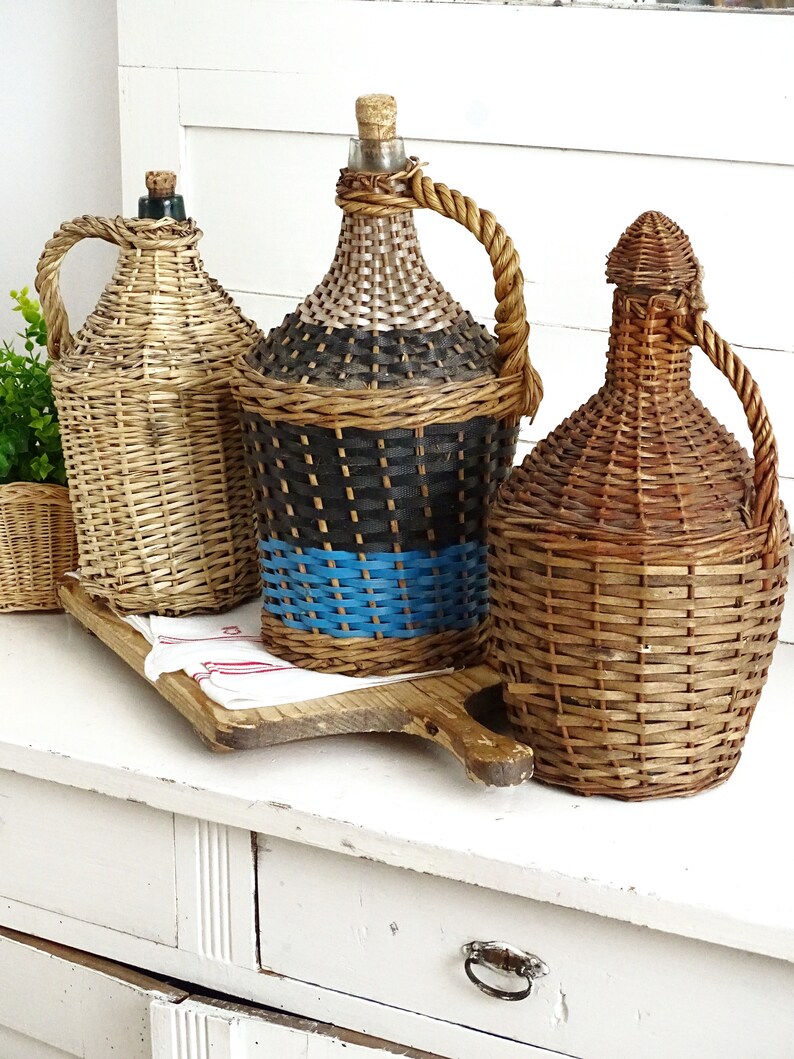Large European Wicker Demijohn Vintage Woven Basket Wrapp Wine Etsy