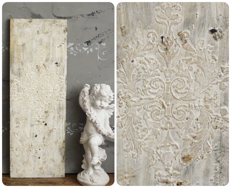 Decorative Aged Wood Wall Tile, Antique Baroque Style Wall Art Tile, Brocante Shabby Chic Wood Tile, Textured Distressed Wall Wood Decor zdjęcie 3