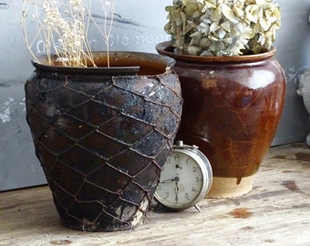 Large Ironstone Pottery Plant Pot Vase, Antique Rustic Clay Planter, Farmhouse Ceramic Planter, Indoor Garden, Earthenware Flower Pot Vase