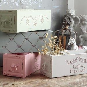 Cajón para máquina de coser, bandeja para cajón de tocador de madera desgastada, caja de exhibición de almacenamiento de mesa, caja Shabby Chic, organizador de escritorio con archivador de tarjetas