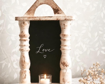 Small Tabletop Chalkboard with Shelf, Distressed White Message Board, French Country Decorr