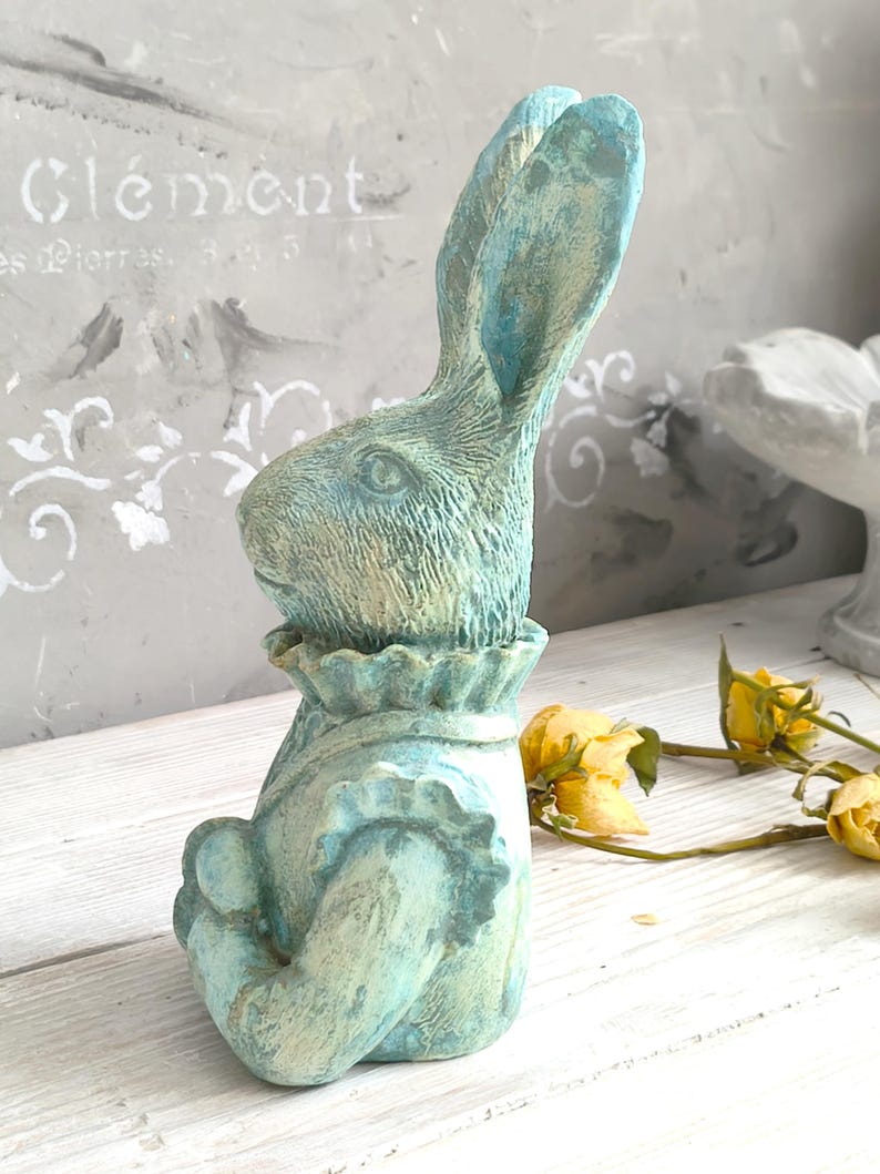 Cyan Blue Rabbit Turquoise Blue Rabbit Hare Bust Statue, Figurine, Ornament, Easter ...