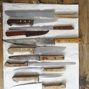 Vintage Butcher Knife with Wood Handle: Primitive Farmhouse Kitchen Decor