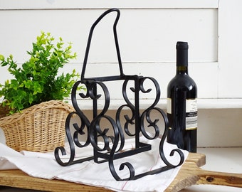 French Wrought Iron Wine Bottle Holder Scrolls, Gothic Metal Old Wine Rack, Rocking Wine Stand, Tabletop Bottle Display, Retro Barware Decor