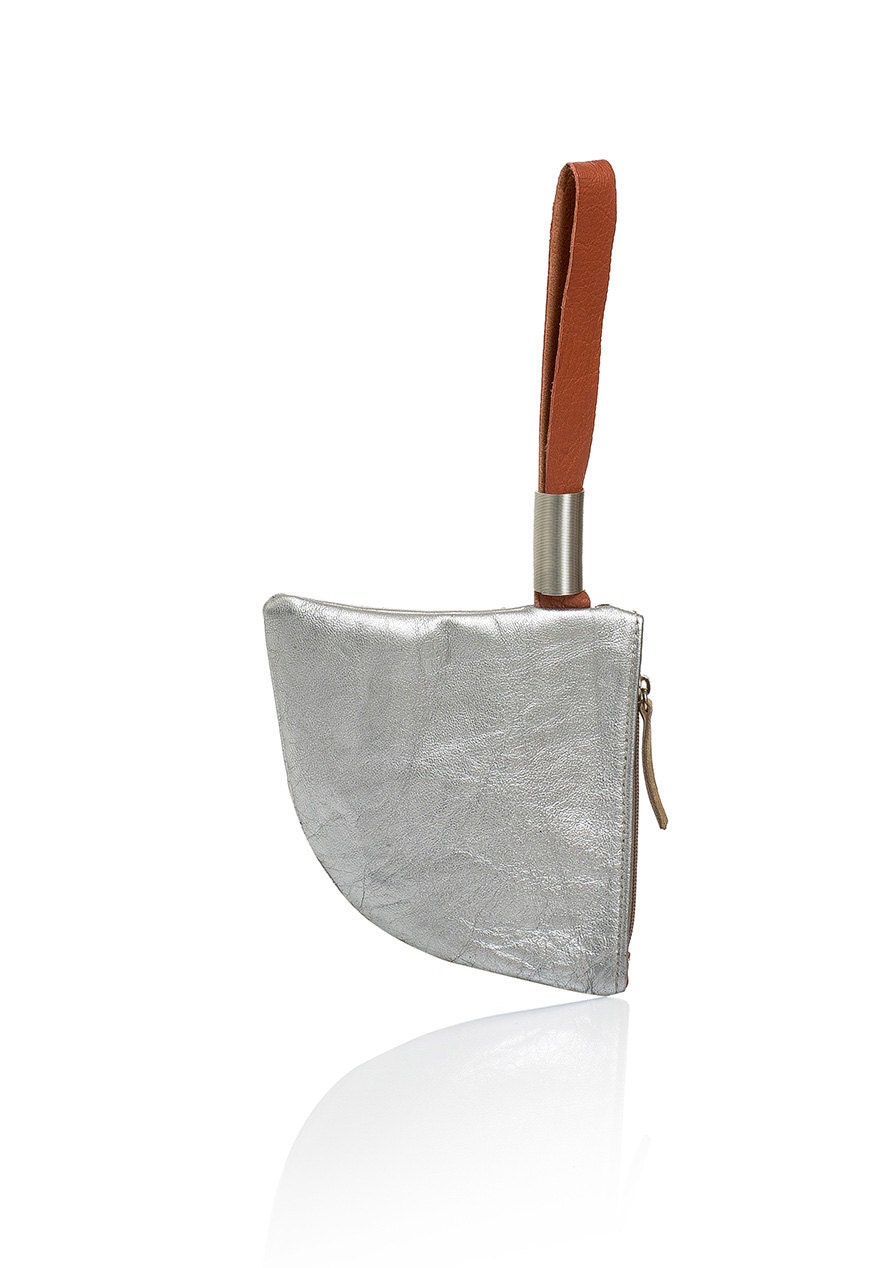 Silver Leather Purse, Leather Wristlet, Metallic Leather Wallet