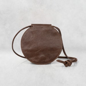 brown crossbody bag,brown purse, crossbody purse bag,  round leather bag, round purse bag
