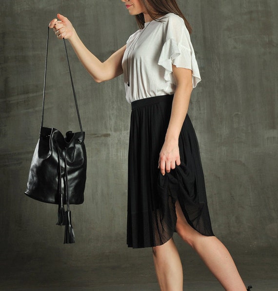 Sac Seau Loxwood En Cuir De Vachette Noir Avec Pompon - Neuf Avec Étiquettes