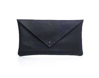 Enlarged navy blue leather Clutch, leather envelope, navy blue envelope, enlarged leather clutch