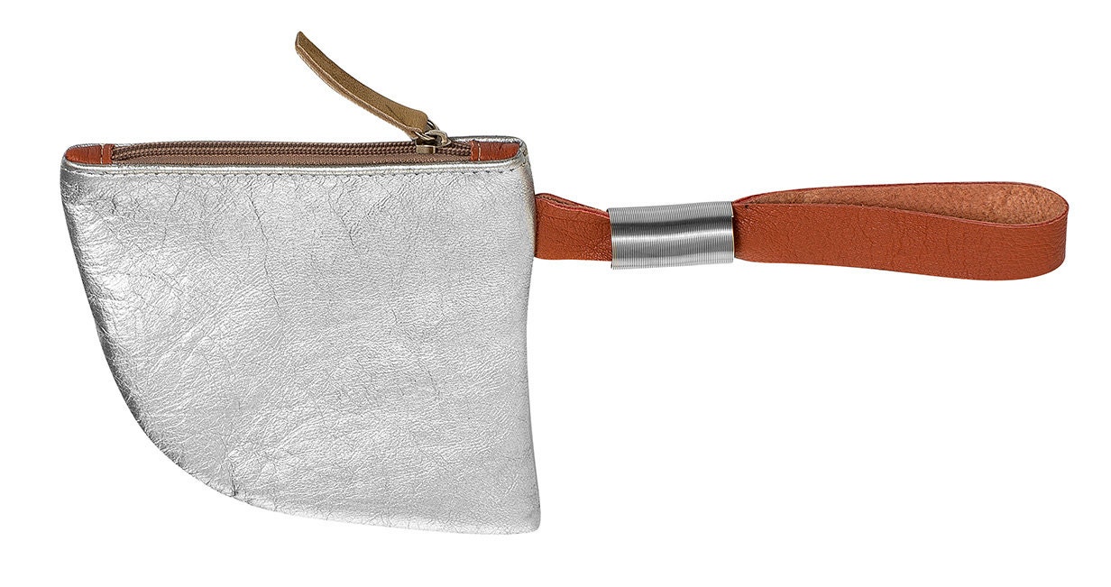 Silver Leather Purse, Leather Wristlet, Metallic Leather Wallet