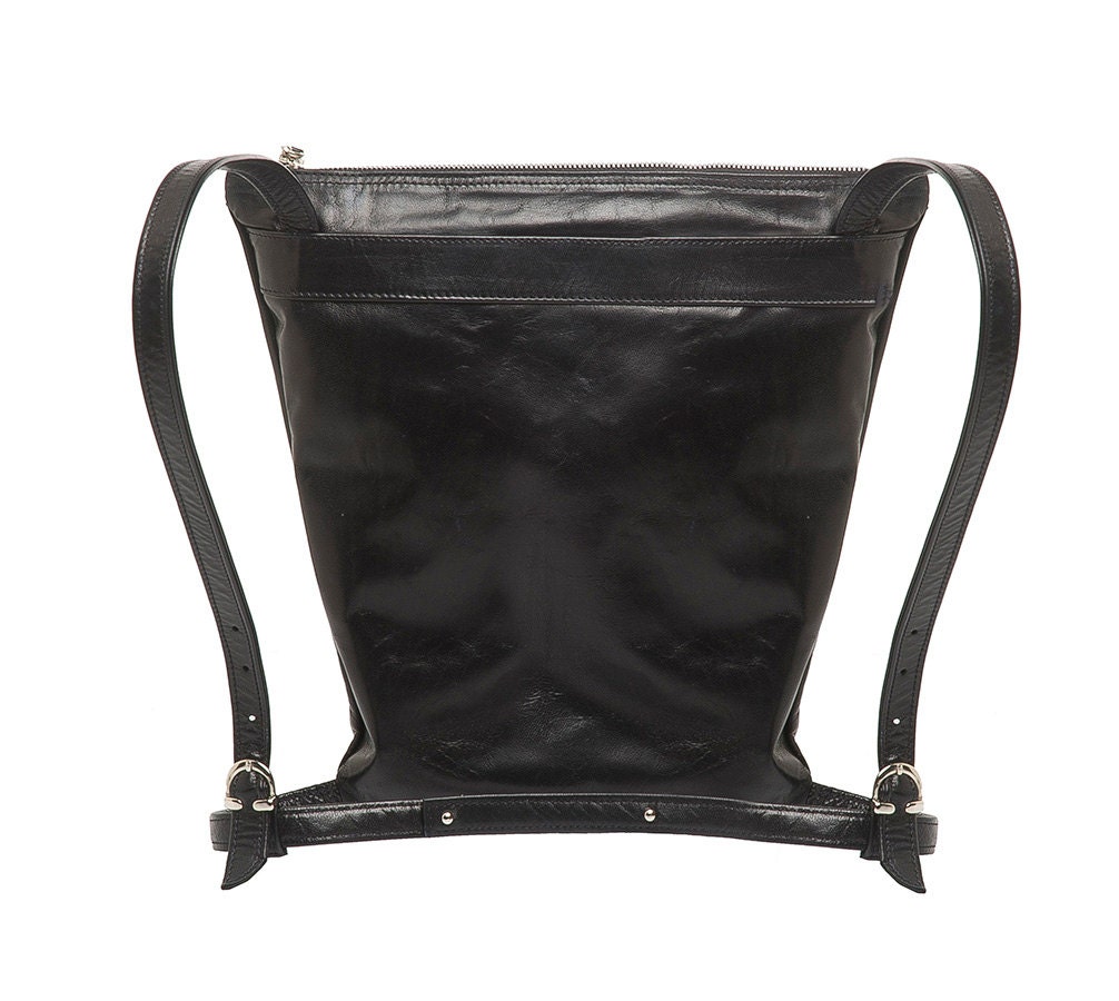 Black Leather Backpack, Triangle Backpack - Etsy