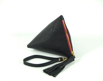 Choose your colour, Triangle Leather Clutch, grey pyramid clutch, leather triagle pouch, birthday gift,  geometric purse