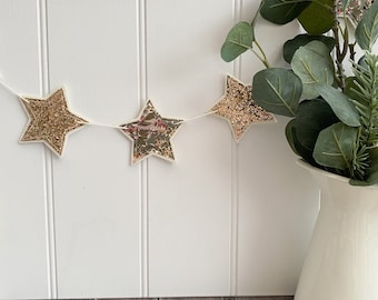 Liberty green Strawberry Thief star garland, Mantle decoration, Celebration garland