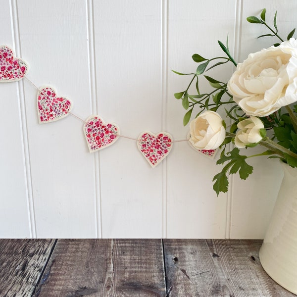 Liberty pink heart garland, Celebration decor, Nursery bunting