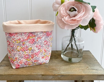 Liberty pink floral basket, Small make up basket, Shelf basket