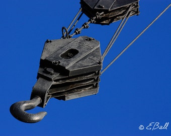 Crane Hook Photo Photograph Print Art Industrial Artwork , Metal Pulley Steam Punk