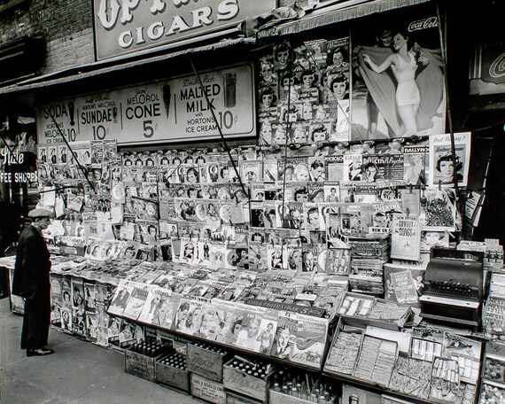 New York City Photograph Print Wall Art Decor Restored Black White B W NYC Newstand Street Photography Photo Photograph