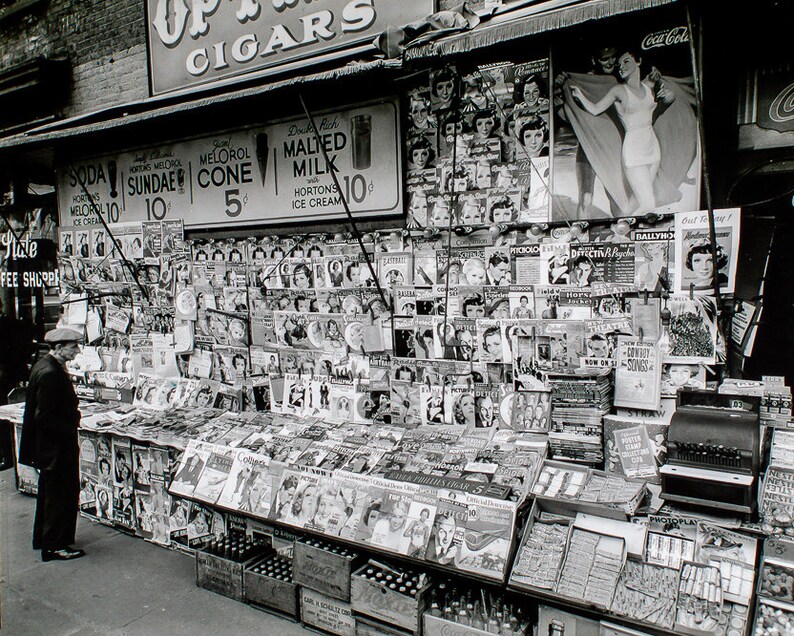New York City Photograph Print Wall Art Decor Restored Black White B W NYC Newstand Street Photography Photo Photograph image 1