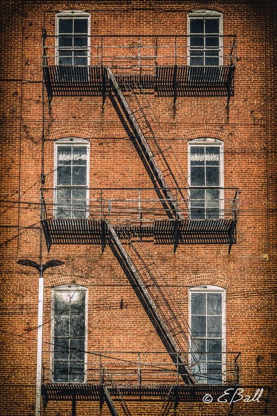Vintage Brick Building Fire Escape Photo Print Art Wall Decor Brooklyn NYC New York Rusted Aged