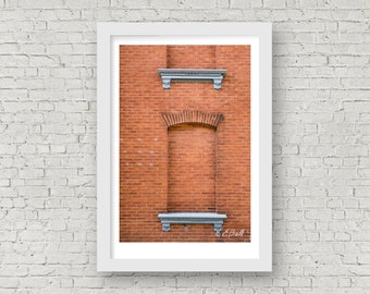 Brick Wall Window Architecture Art Photo / Print , Vintage Industrial Orange Factory City Building