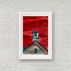 Surreal Church Steeple Photo Print Wall Art Decor/ Print / Photograph , Scarlett , Blood Sky , Fire Sky image 2