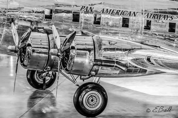 Vintage Airplane Plane Photograph Print Art Black and White 1940 Boeing Stratoliner Aeroplane Aircraft Silver B&W