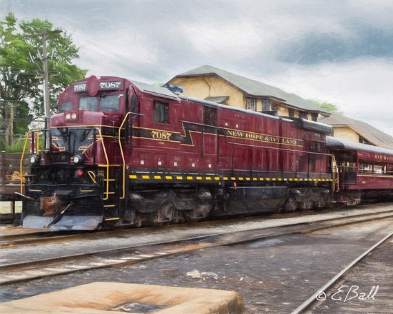 New Hope Train Railroad Engine Diesel Photo Art Print  Wall Decor  Railroad Tracks Engine Locomotive