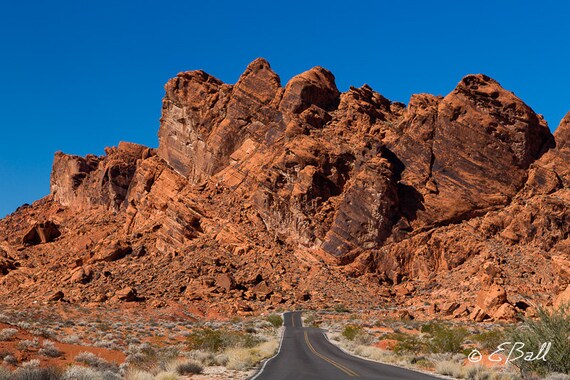 Open Road American Southwest Landscape Photo Print Wall Art Photograph / Blue Sky Red Rock Mojave Desert Cactus Landscape