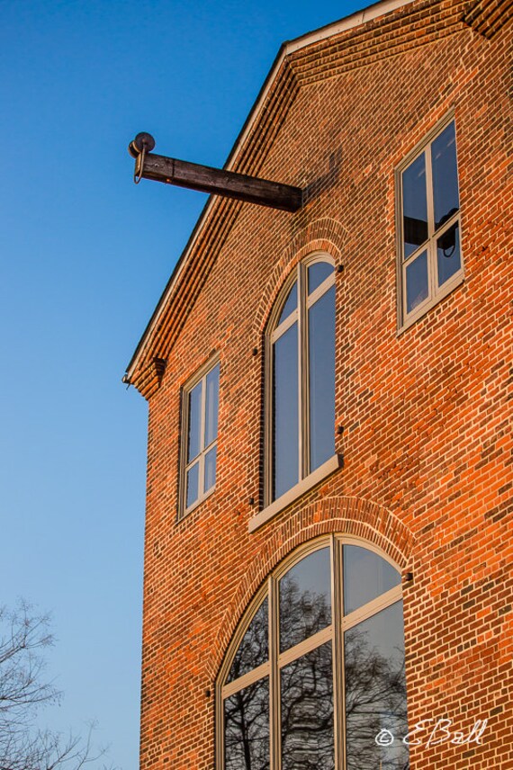 Wilmington Unique Brick Building Architecture Print Photo Art Wall Decor Reflection Windows Hoist / Protruding Nail in Head