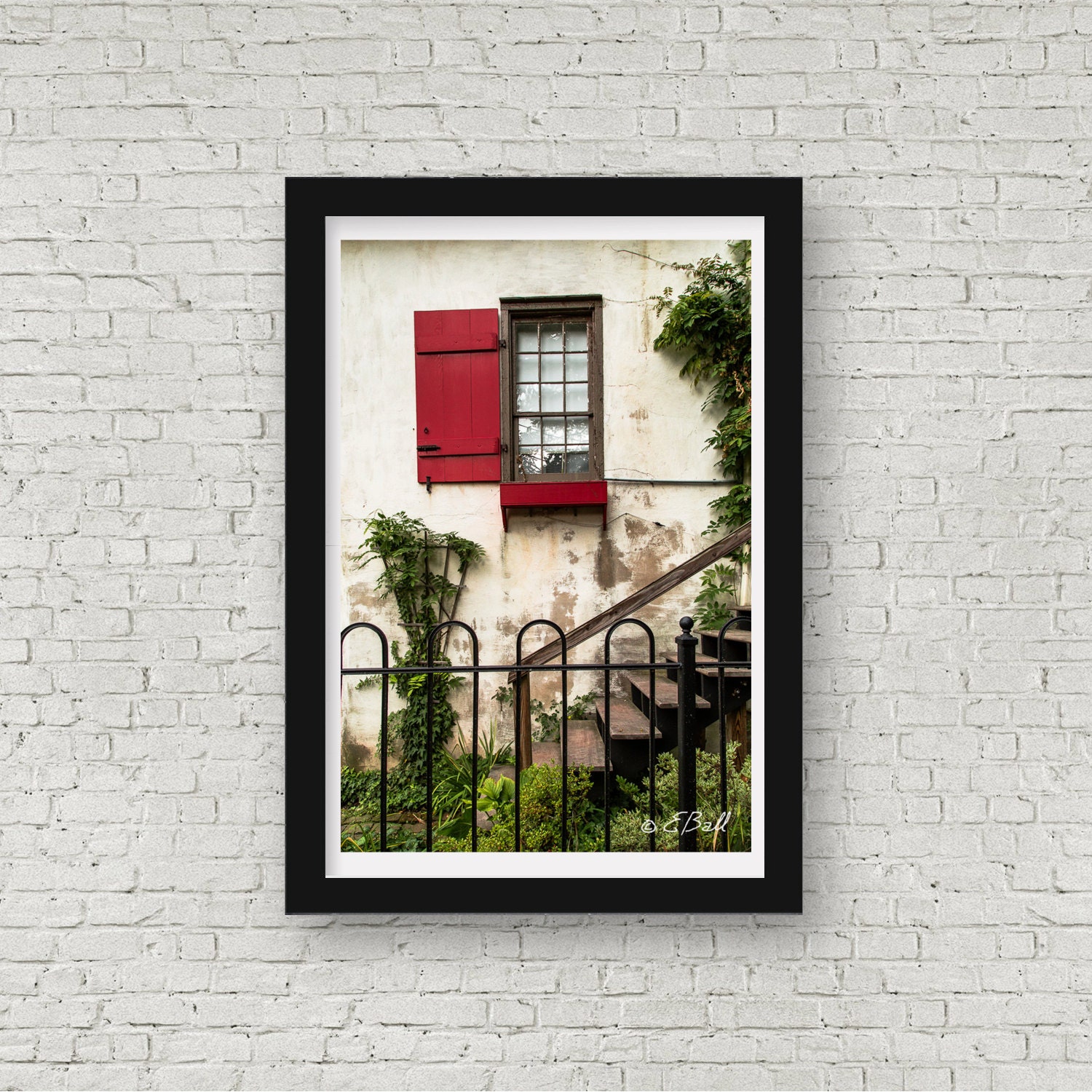 Red Window Shutter Photo Print Art Wall Decor, Euro French