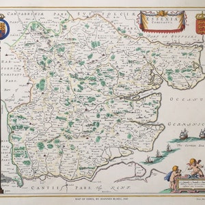 Reproduction Colour Print Map of Essex Originally Drawn By Joannes Blaeu