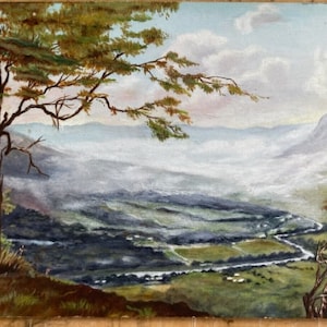 Z Irvine 1948 Signed Original Vintage Watercolour Painting British River & Mountain Landscape Scene
