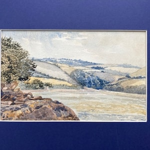Aquarelle originale anglaise originale de la fin du XIXe siècle, paysage de rivière de fléchettes