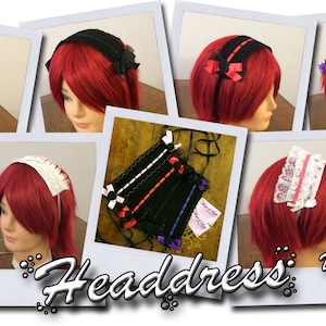 Headress, hair accessories, ribbons, woman, girl, lace, ribbons, beads, roses gothic sweet lolita handmade gift